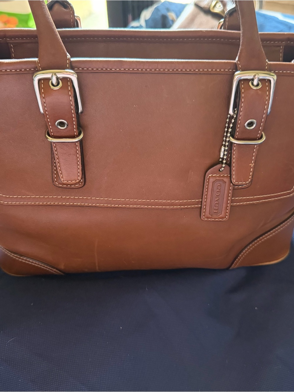 COACH Brown Leather Structured Tote with Polished Hardware